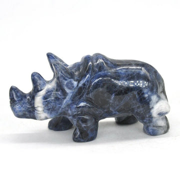 3" Stone Carving Blue Sodalite Rhinoceros Figurine Healing Crystal Sculpture Fengshui Reiki Decor