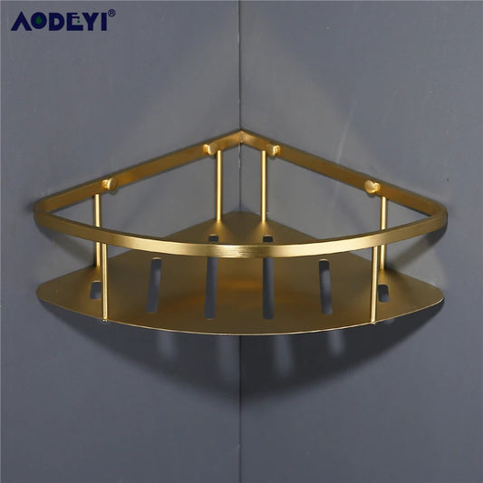 Wall Mounted SUS 304 Stainless Steel Bathroom Shelf Bracket Shelves Basket Shower Corner Storage Caddy Brushed Gold