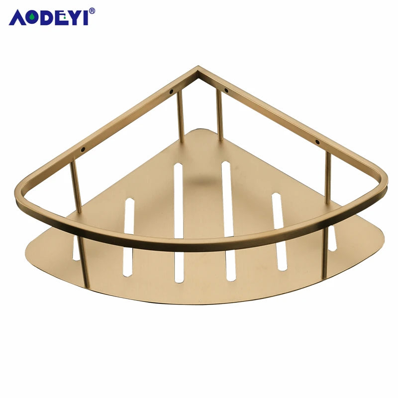 Wall Mounted SUS 304 Stainless Steel Bathroom Shelf Bracket Shelves Basket Shower Corner Storage Caddy Brushed Gold