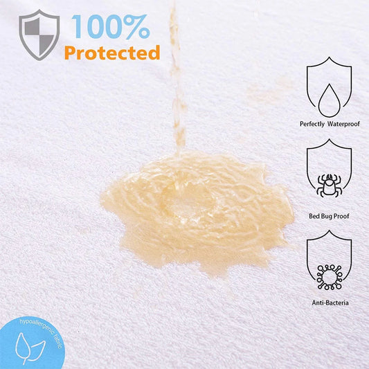 Bed Cover Waterproof Mattress Protector Cotton Terry Soft&Comfortable Fits All Mattress Size Washable