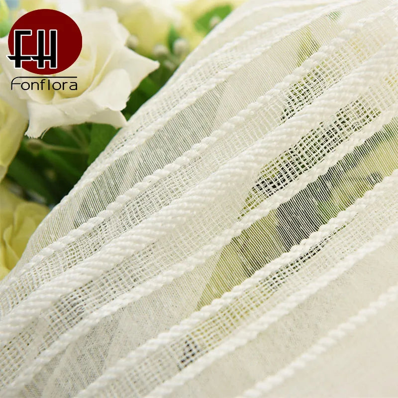 Window Curtains, Tulle, Sheer, Cortinas, Curtains for living room, Partition, Home Interior, White, Striped, Drapes for Bedroom