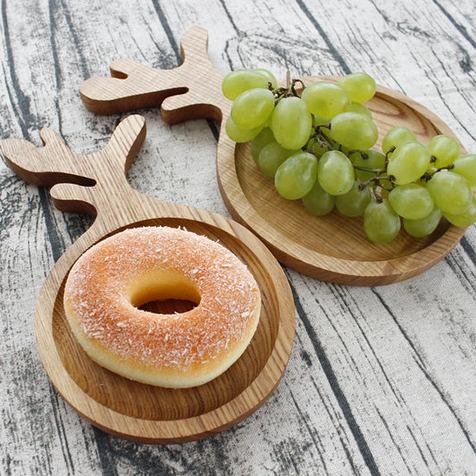 Japan Style Wood Desserts Plate Creative Antlers Shape Eco Natural Cutting Boards Fruits Plate Multi-Use Handmade Storage Trays