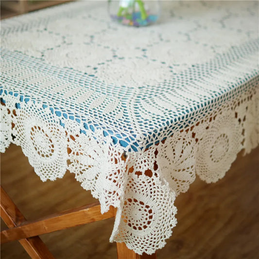 Handmade Crochet Table Cloth Cotton Tablecloths Beige Crochet Lace Tablecloth Many Size Available