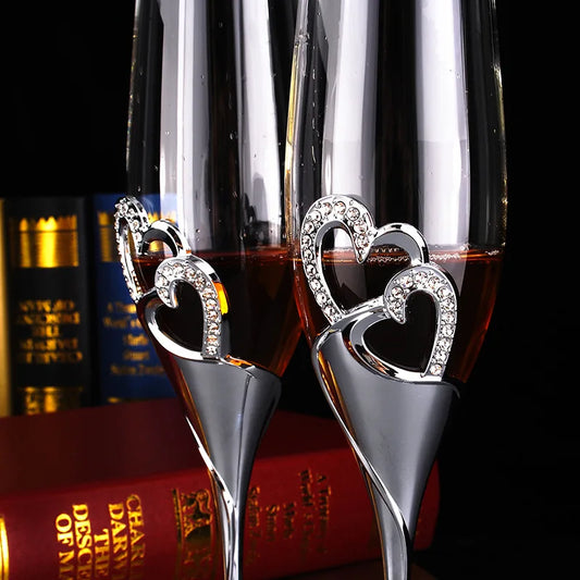 Crystal diamond heart-shaped champagne glass set goblet glass wedding gift pair wine glass red wine glass