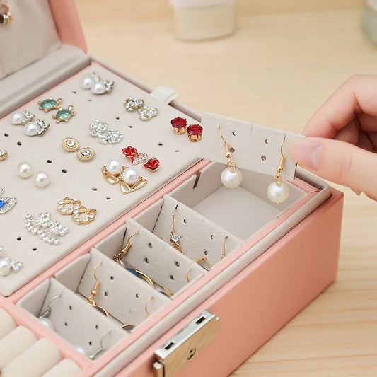 Double-Layer Jewelry Box – Elegant PU Leather & Velvet Organizer for Rings, Earrings, Necklaces | NaturalBuiltHome