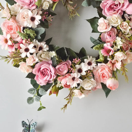 New Product 16Inch Artificial Rose Flower Wreath Window Door Hanging Garland Christmas Wall Ornament Wedding Bridal Wreath Decor