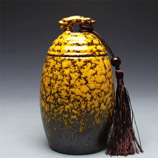 Double leopard head tea jar caddy storage tank ceramic sealed cans tea pot food cans puer oolong onsale~