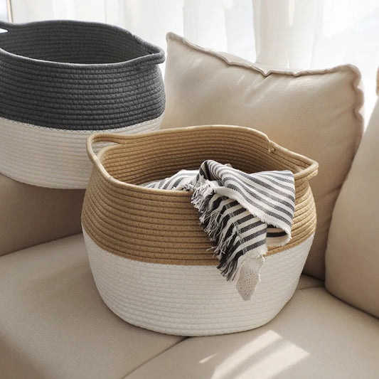 Big Cotton Rope Woven Flower Basket, Flower Basket, Round Storage, Home Decor, Laundry Big Box, Bamboo Baskets Organizing Rattan