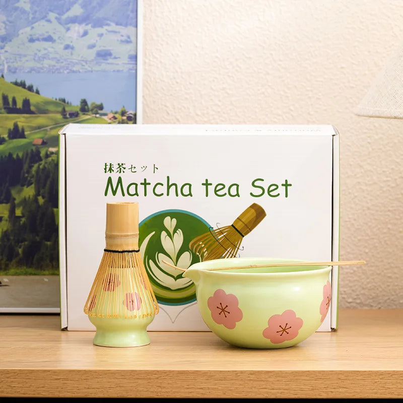 Japanese Matcha Tea Set – 5pcs Sakura Ceramic Bowl, Bamboo Whisk & Spoon – Complete Starter Kit | NaturalBuiltHome