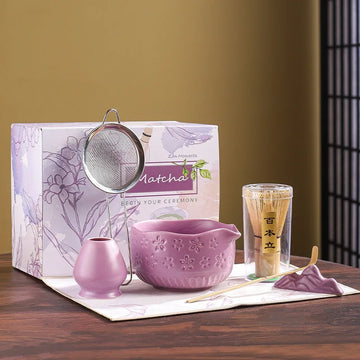 Japanese Matcha Tea Set – 7pcs Sakura Ceramic Bowl, Bamboo Whisk & Scoop – Beginner Tea Ceremony Kit | NaturalBuiltHome