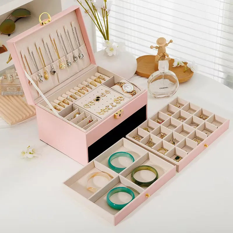 Large Jewelry Organizer Box with Mirror – Multi-Layer Storage for Rings, Earrings, Bracelets & Necklaces | NaturalBuiltHome