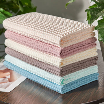 Luxury 2/4-Piece Waffle Cotton Bath Towel Set – Soft, Absorbent & Elegant Quick-Drying Towels | Naturalbuilthome