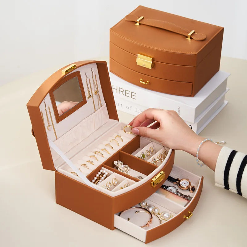 Luxury Leather Jewelry Box with Multi-Layer Drawers – Portable Jewelry Organizer Case | Naturalbuilthome