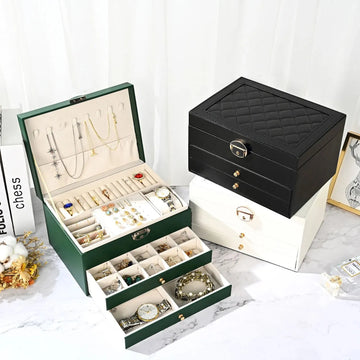 Luxury PU Leather Jewelry Box – Multi-Layer Organizer with Lock, Ring, Earring & Necklace Storage | NaturalBuiltHome