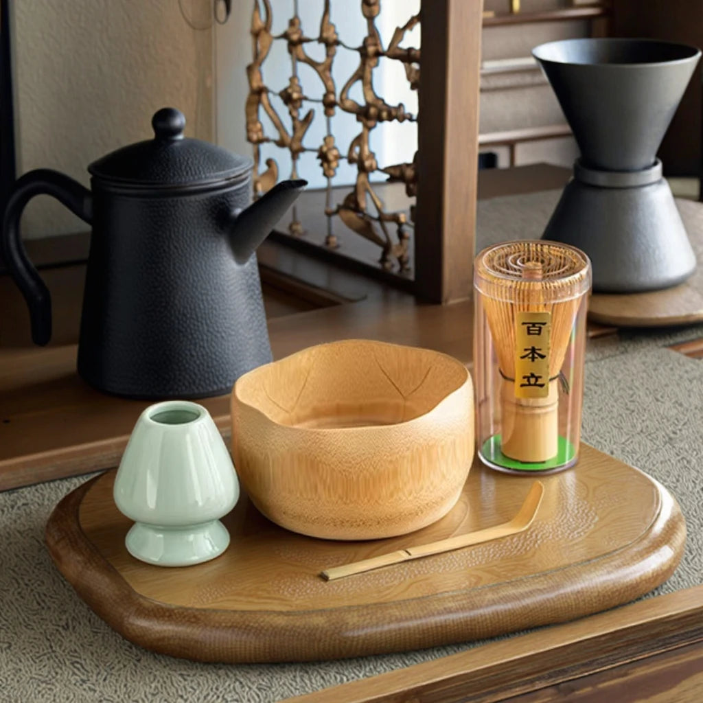 Matcha Tea Set – Bamboo Whisk & Ceramic Chawan Bowl 5-Piece Kit | NaturalBuiltHome