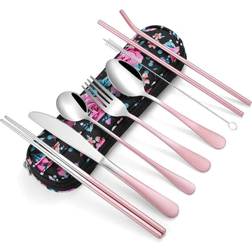 Reusable Travel Cutlery Set with Case – Portable Stainless Steel Utensils for Lunch, Camping, School & Office | NaturalBuiltHome