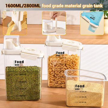 2800ML Kitchen timing storage jar, hand-held sealed miscellaneous grain jar with measuring cup buckle, moisture-proof sealed jar