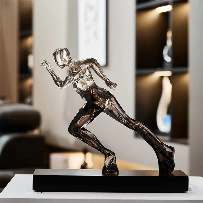Exquisite Blue Crystal Sculpted Running Man Statue for Home & Office Decoration Unique Crystal Runner Figurine White Sculpture