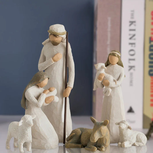Hand-Painted 6-Piece Nativity Set Sculpted Figures Biblical Manger Holiday Christmas Wedding Gift Decorative Religious Art