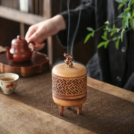 Creative Ceramic Incense Burner Antique Hollow Tea Ceremony Zen Inspired Decoration Indoor Incense Burner Burning Deodorizing