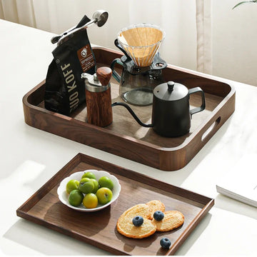 Wooden Food Tray Walnut Tea Tray Deluxe Serving Tray Home Tableware Storage Accessories Coffee Dessert Snack Serving Tray