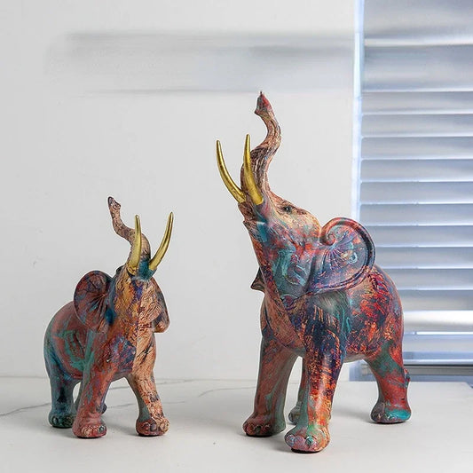 Modern Colorful Elephant Crafts Living Room TV Wall Decorative Ornaments Desktop Resin Decorative Ornaments Decorative Figurines