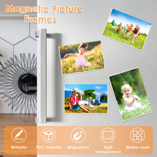 12/24Pcs Magnetic Picture Frames 4x6 Inch Photo Pocket with White Border PVC Photo Frame Magnetic Sign Holder for Refrigerator