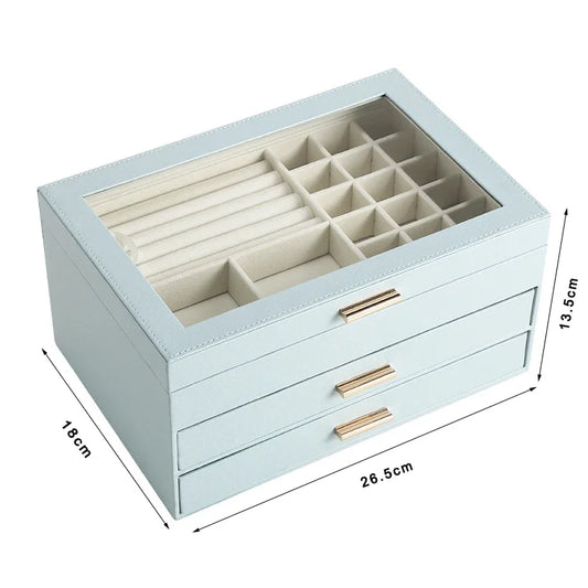 Large Jewelry Organizer Box with Glass Lid – Multi-Layer Storage Case for Rings, Earrings & Necklaces | NaturalBuiltHome