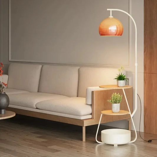 French Design E27 Led Floor Lamps Glass Lampshade Living Room Sofa Bedroom Bedside Wireless Rechargeable Wooden Standing Lights