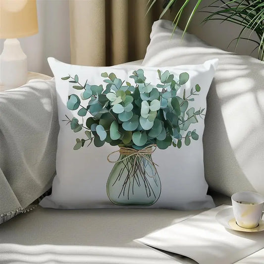 Butterflies And Eucalyptus Leaves Pillowcase Polyester Cushion Cover Throw Pillow Sofa Decoration Pillowcover Home Decor