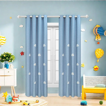 3D Cloud Embroidery Kids Curtains for Room Darkening, Thermal Insulated, Blackout Window Treatment,Grommet Top Window Curtains