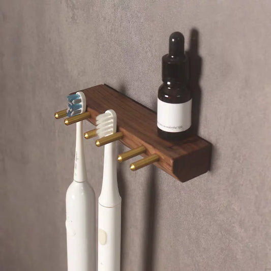 Wood Toothbrush Holder Storage Rack Household Toothbrush Organizer Sticky Wall-mounted Toothpaste Bathroom Accessories Shelf