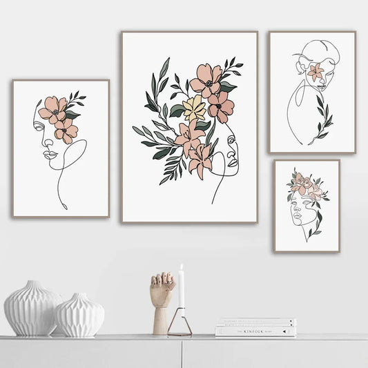 Abstract Woman Flower Minimalist Lines Modern Fashion Art Posters Prints Canvas Wall Decoration Home Paintings For Living Room