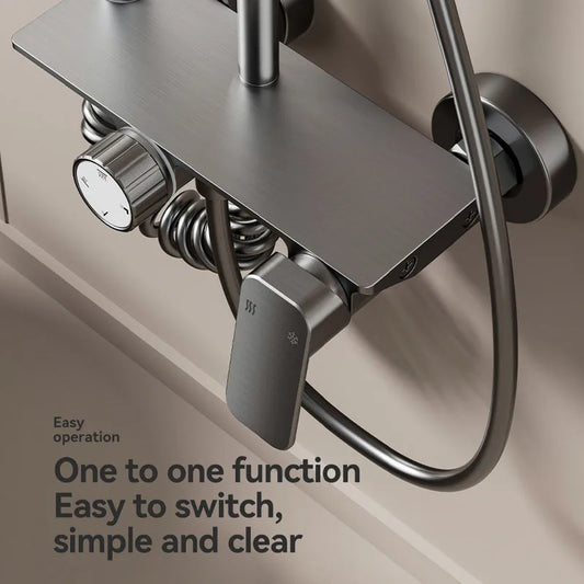 Household Aluminum Shower System Set Multifunction Rotary Knob Hot and Cold Water Pressurize Bathroom Gunmetal Gray Shower Set