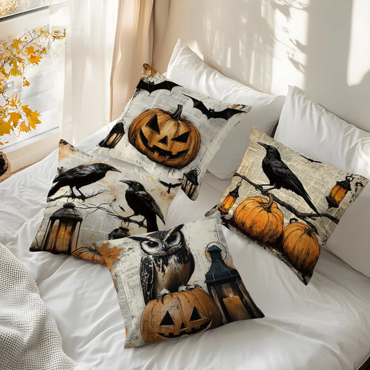 Halloween Crow Owl Cushion Covers 18x18Inch Couch Throw Pillow Case For Car Pillowcase Living Room Halloween Decoration