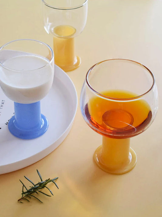 Cute Colored Glass Mug Transparent GLass Cups  Cocktail Brandy Wine Glass Domestic Coffee Milk Juice Glasses