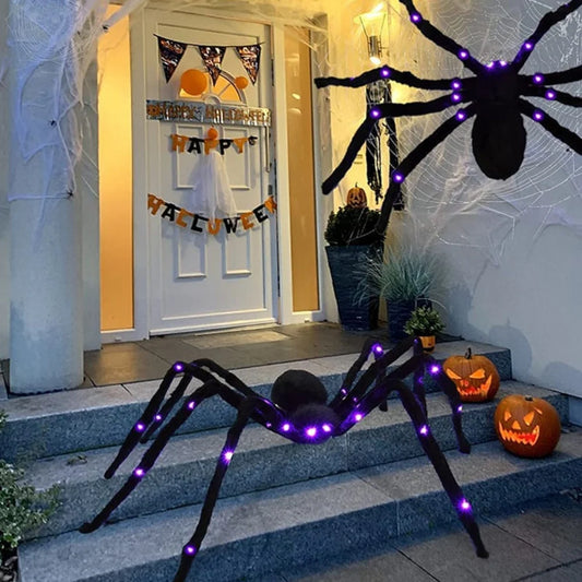 75cm/90cm/120cm/150cm Luminous Halloween Spider Scary Big LED Spider Web Haunted Indoor Outdoor Halloween Decorations Props