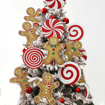 Christmas Decorations Tree Picks Large Gingerbread Man Peppermint Lollipop Christmas Picks for Tree Cute Candy Picks Ornaments
