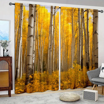2pcs Yellow Birch Printed Curtain for Home Decor - Rod Pocket Window Treatment for Bedroom,Office,Kitchen,Living Room,and Study