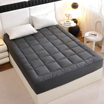1 Piece Twin Full Queen King 350gsm Dark Grey Quilted Thin Mattress Pad With 43cm Bed Skirt Protector Cover