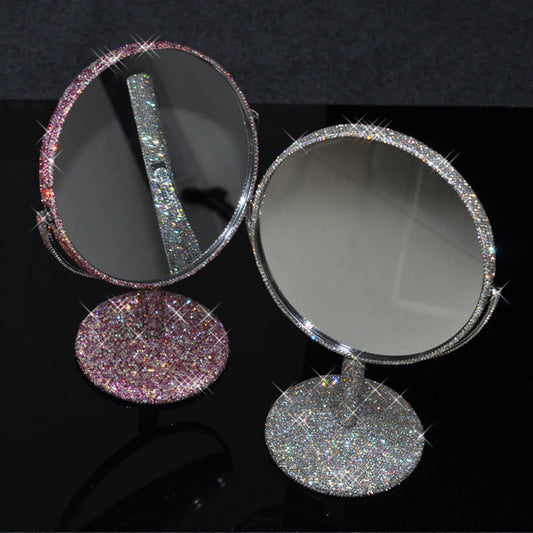 High-end shiny diamond makeup mirror creative rhinestone mirror rotatable girls room desktop makeup ornaments round mirror