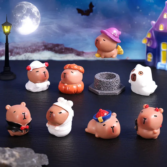 8 Kinds of Capybaras Ghost Halloween Decorations Miniature Capibara Collection Home Decorative Figurines Micro Landscape DIY