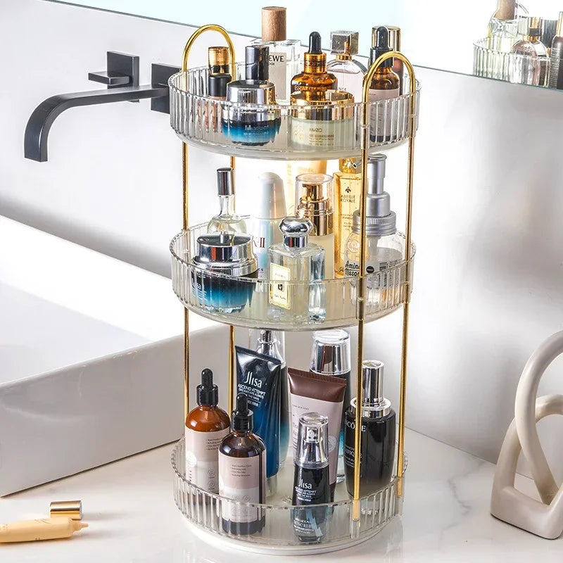 Rotating Makeup Organizer for Vanity 3 Tier Skincare Organizers Large Storage Bathroom Countertop Clear Cosmetic Holder Dresser