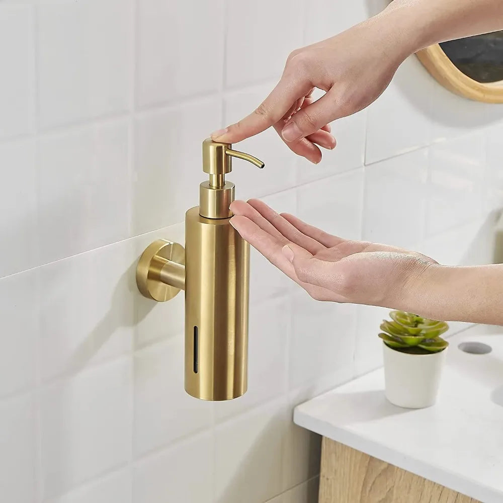 Brushed Soap Dispenser Wall Mounted Shampoo Soap Dispenser 304 Stainless Steel Press For Hotel Bathrooms Hand Sanitizer Bottle