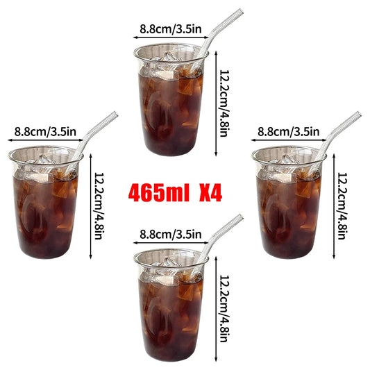 1/2/3/4pcs Transparent Glass Coffee Mug Breakfast Mug Latte Cup High Borosilicate Glass Cup Beer Milk Water Cocktail Mugs