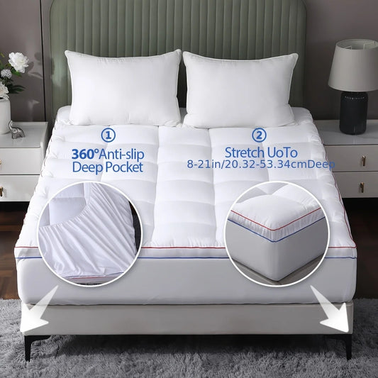 Cooling Mattress Topper , Extra Thick Mattress Pad Pillow Top Mattress Cover Quilted Fitted Mattress Protector