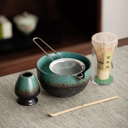Matcha Tea Ceremony Set – 5-Piece Ceramic Bowl, Bamboo Whisk, Spoon & Accessories | NaturalBuiltHome