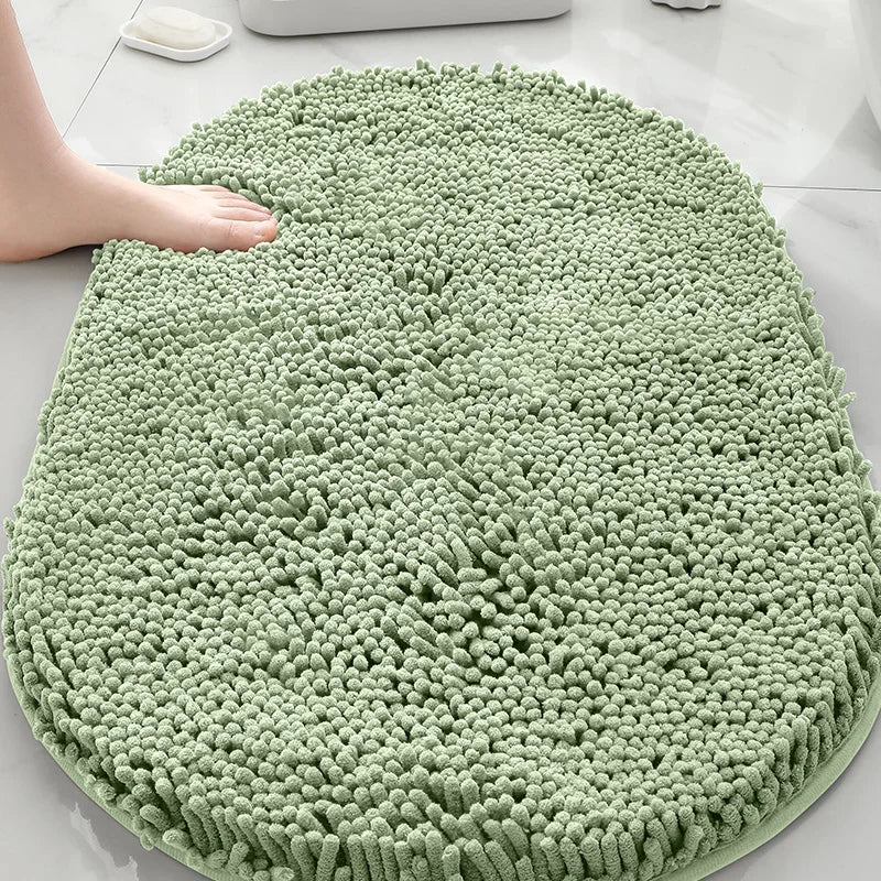 Machine washable solid color floor mat, oval shaped bathroom anti slip mat, soft door mat for entry and exit