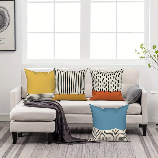 Modern Abstract Throw Pillow Set of 4 18x18 Inch, Polyester Cushion Cover with Zipper Closure, Sofa Home Decor Pillows