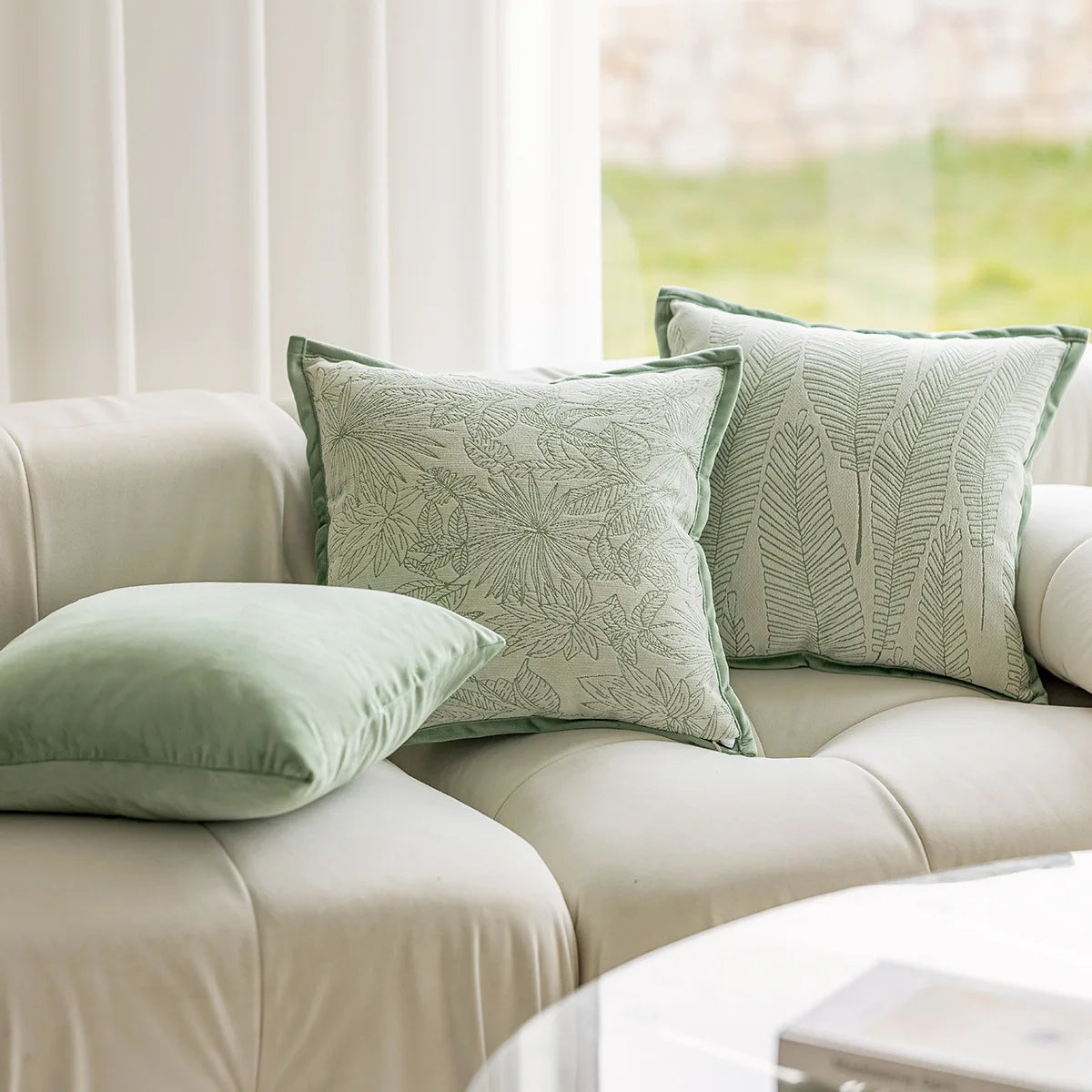 Light Luxury French Pillow Covers Decorative Green Plant Jacquard Cushion Cover Home Decor Living Room Decoration Pillowcases
